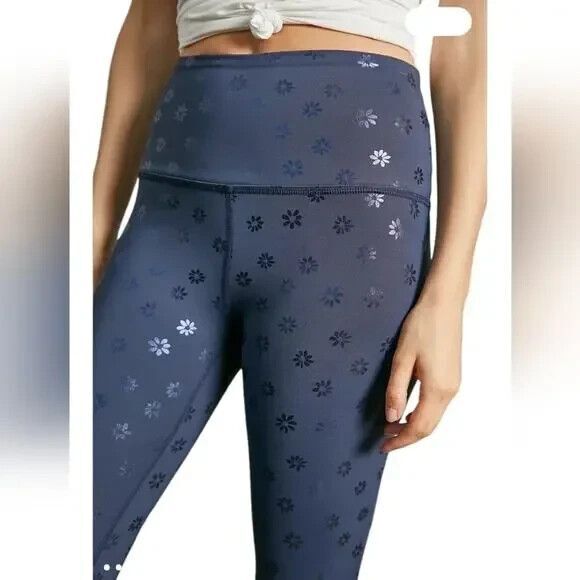 Beyond Yoga Pants - BEYOND YOGA Leggings Women XXS Blue Navy Daisy Shimmer Athleisure Stretch NWT